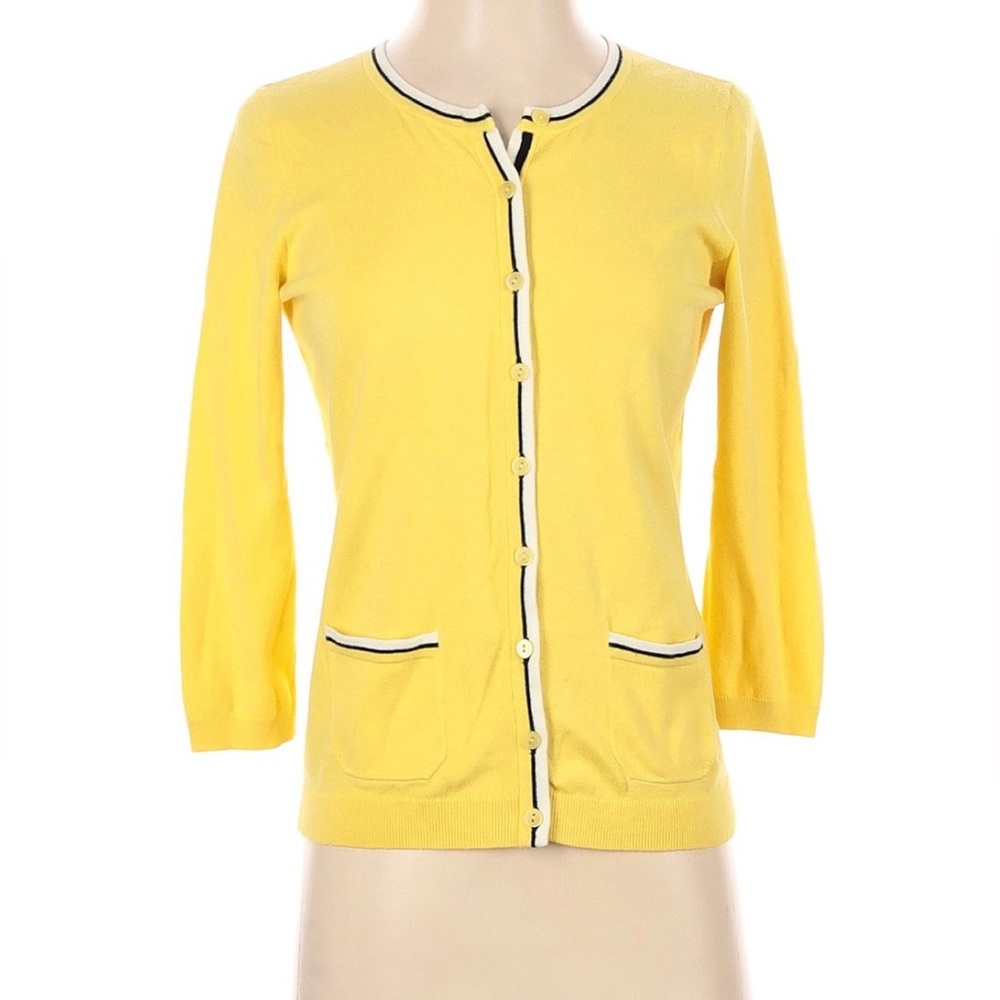 Talbots Yellow Cardigan with Black Trim